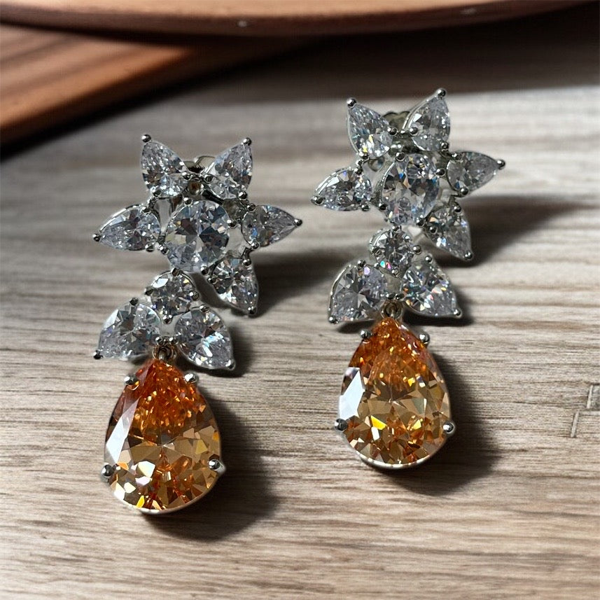 Orangish Rhodium Plated Earrings