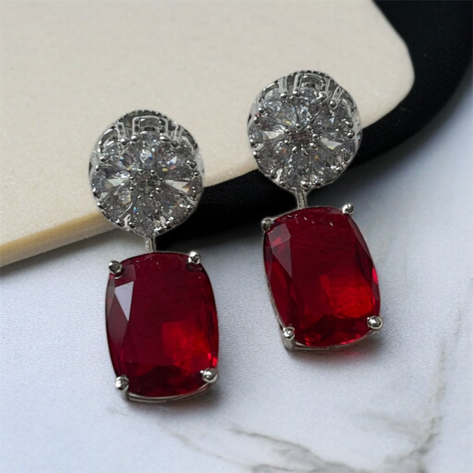 Ruby Red Stone Drop Earrings