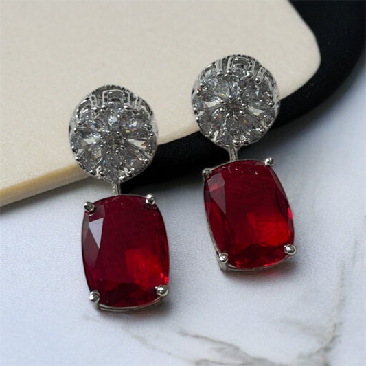 Ruby Red Stone Drop Earrings