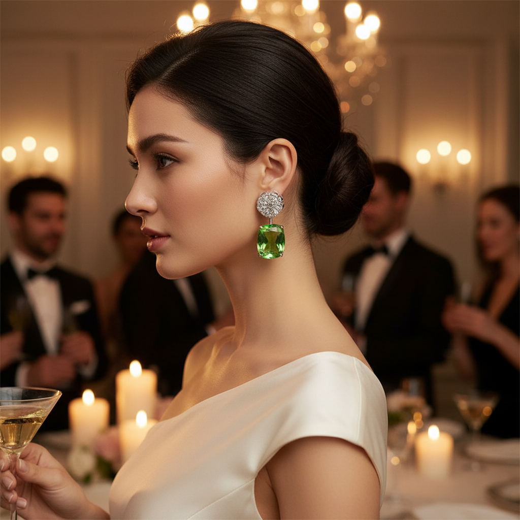 Green Stone Drop Earrings