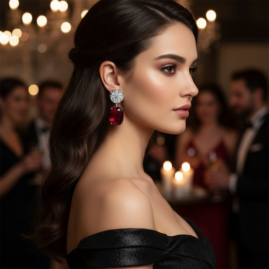 Red Stone Drop Earrings