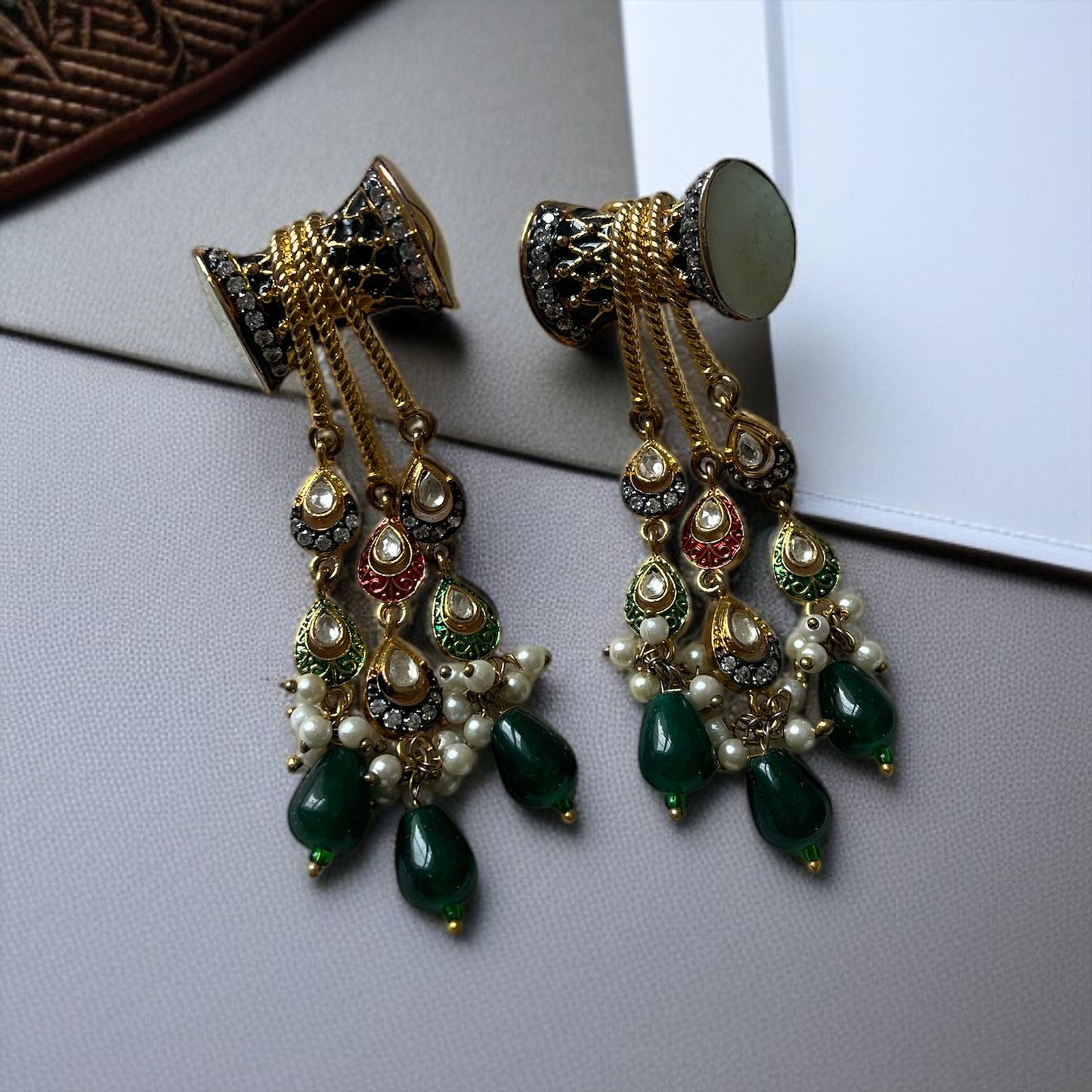 Drum Meenakari Hanging Earrings
