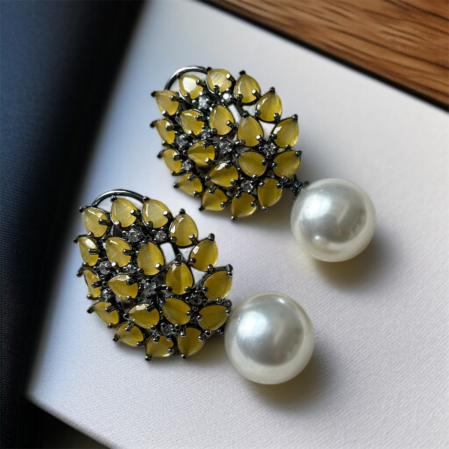 Pearl Drop Leaf Earrings