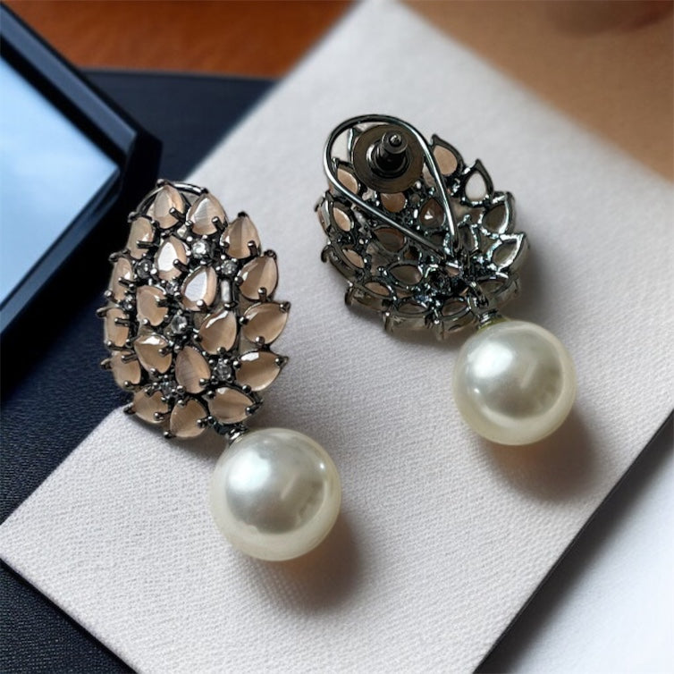 Pearl Drop Leaf Earrings