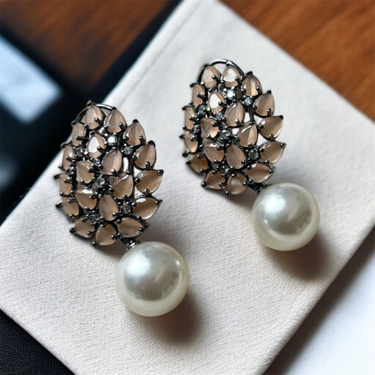 Pearl Drop Leaf Earrings