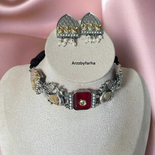 Dual Tone Choker Necklace Set