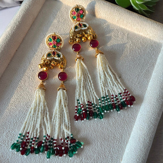 Green & Ruby Pink Pearl Drop Earring