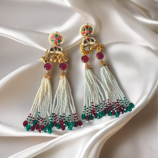 Green & Ruby Pink Pearl Drop Earring