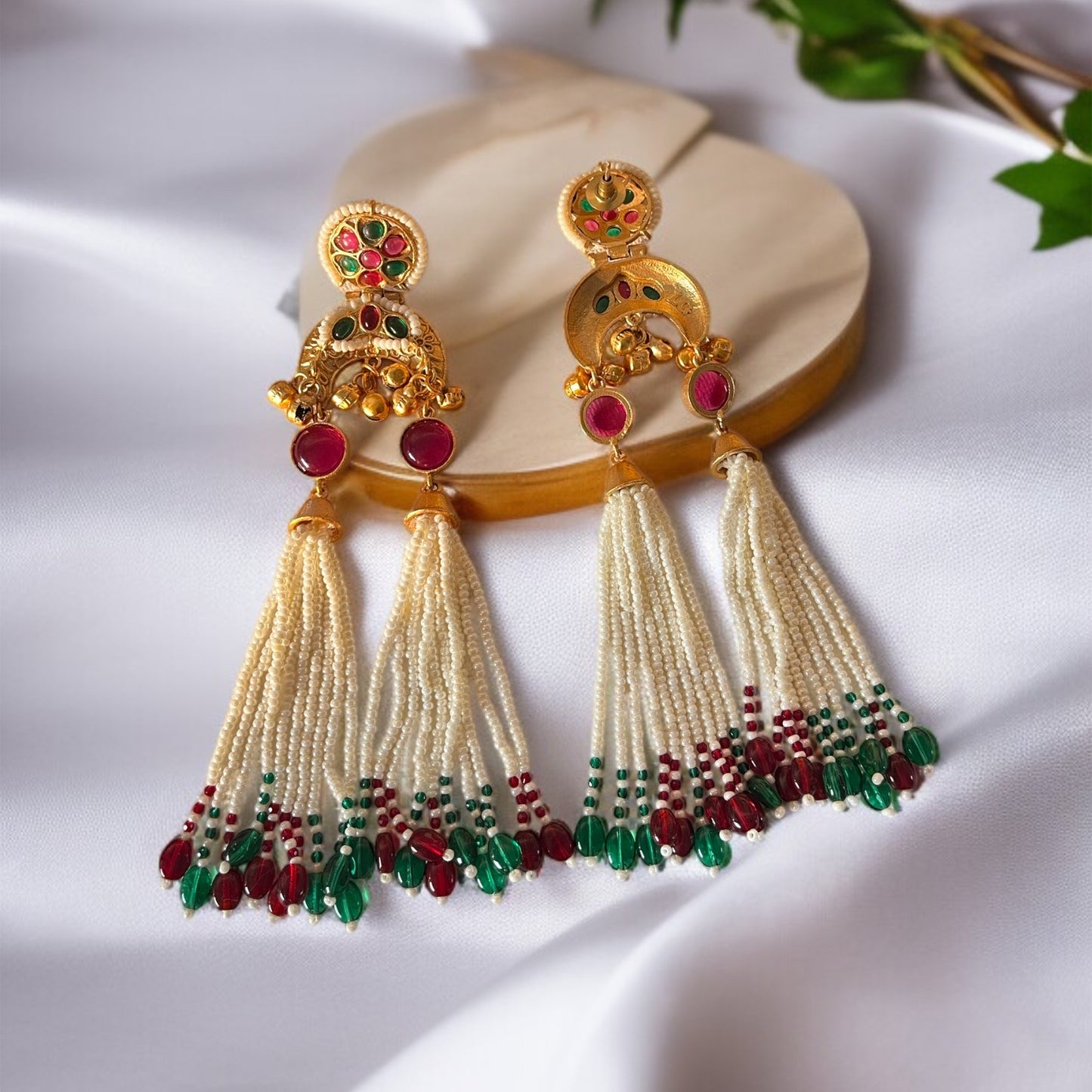 Green & Ruby Pink Pearl Drop Earring