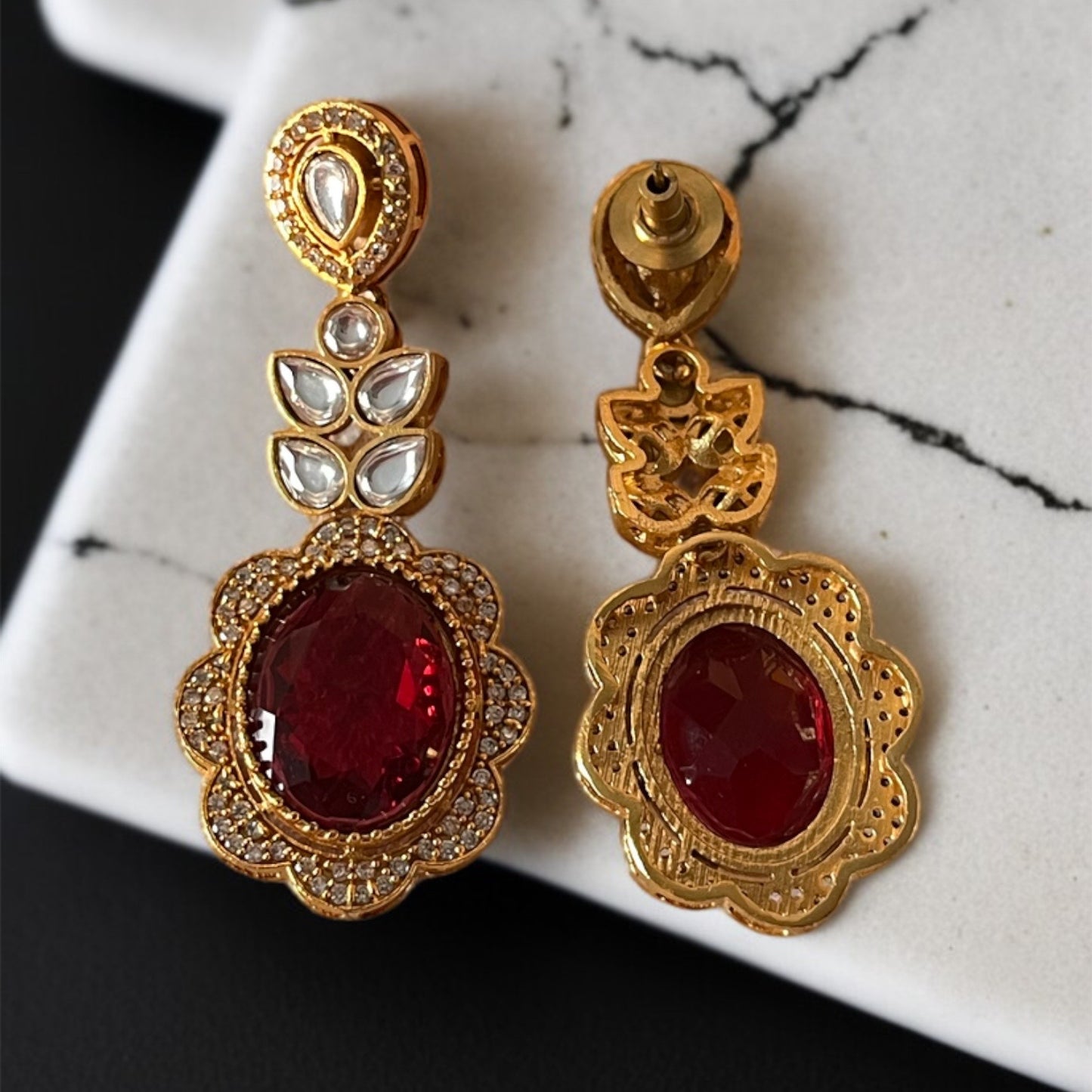 Red Stone Dangler Earrings