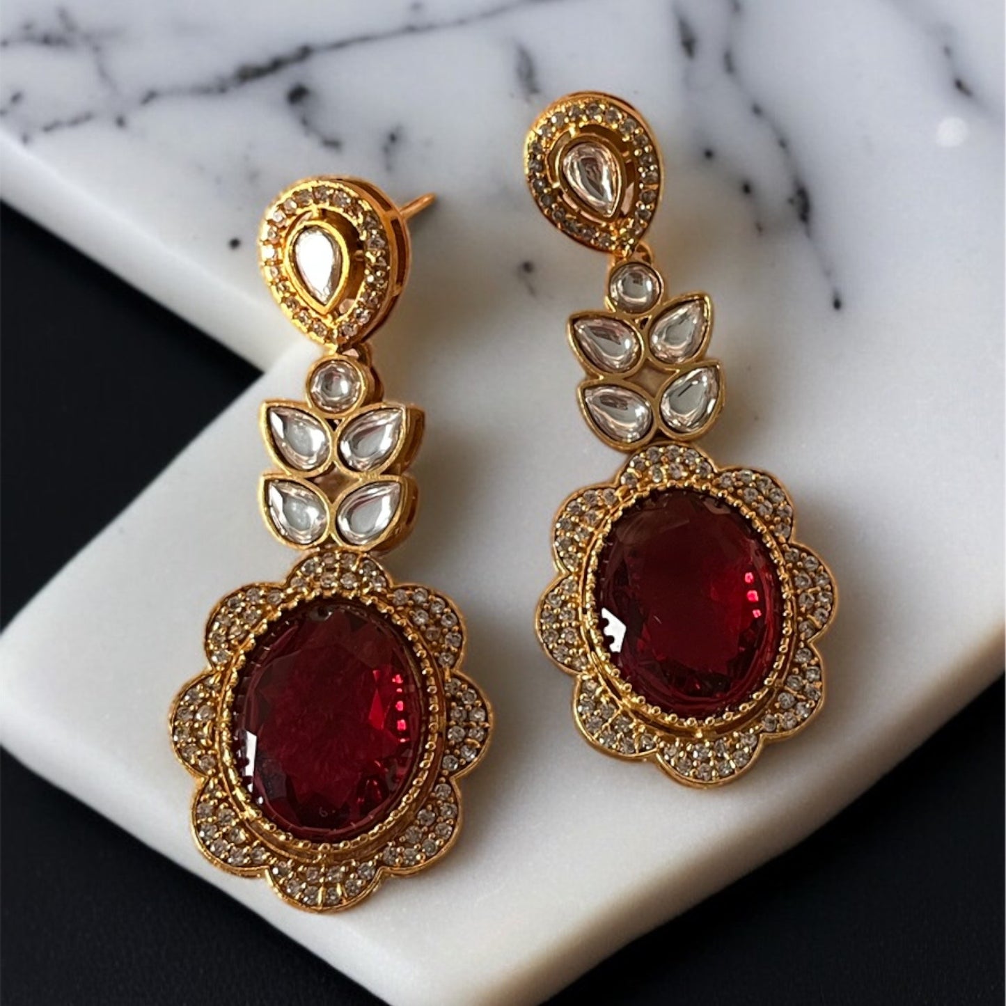 Red Stone Dangler Earrings