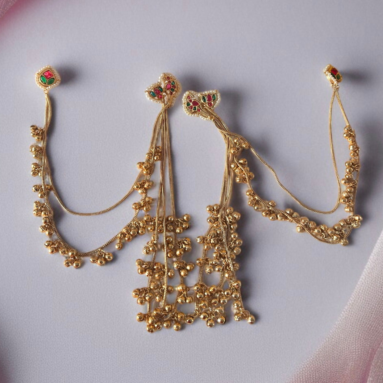 Hair Chain Ghungroo Kashmiri Earrings