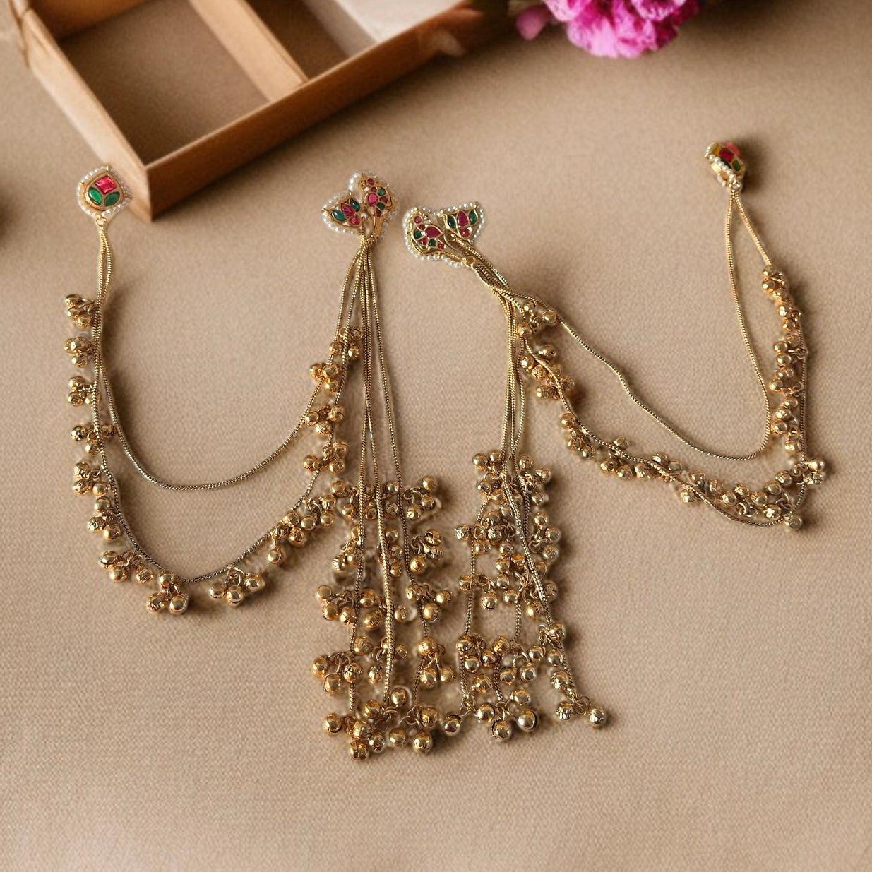 Hair Chain Ghungroo Kashmiri Earrings