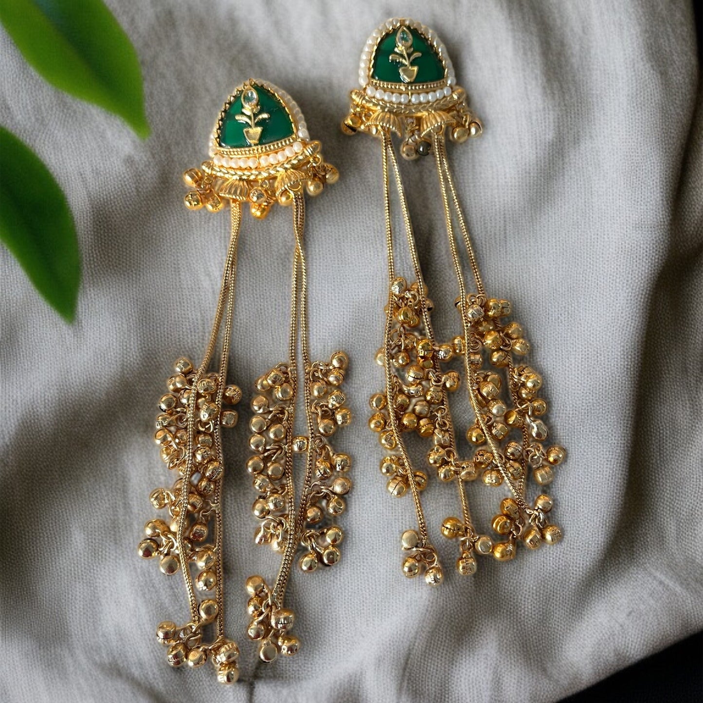 Green Ghungroo Kashmiri Earrings