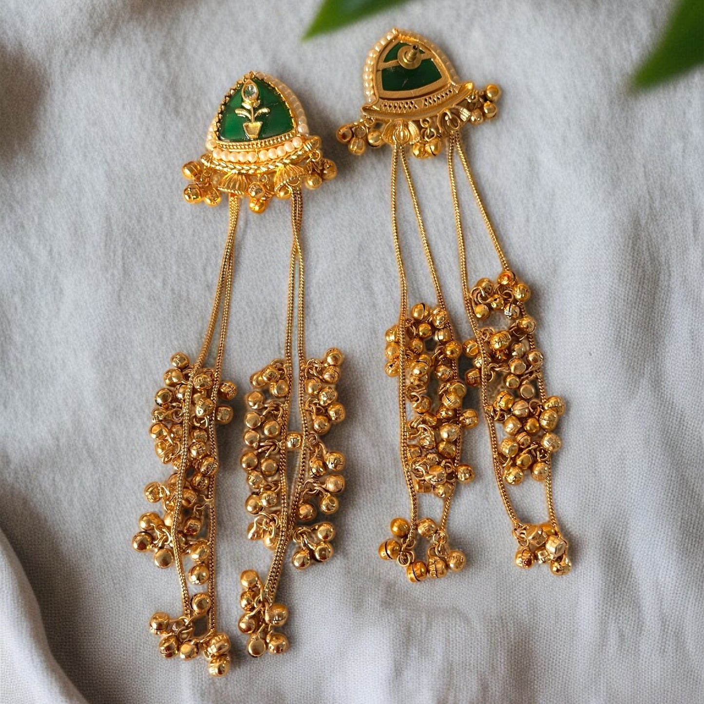 Green Ghungroo Kashmiri Earrings