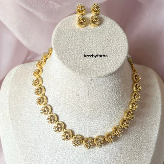 Gold AD Studded Necklace Set