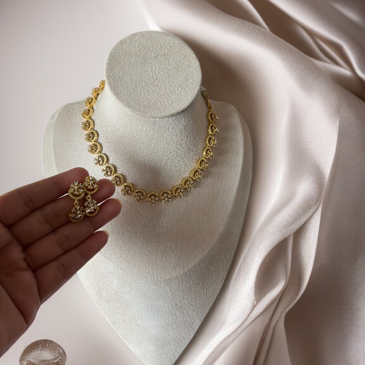 Gold AD Studded Necklace Set