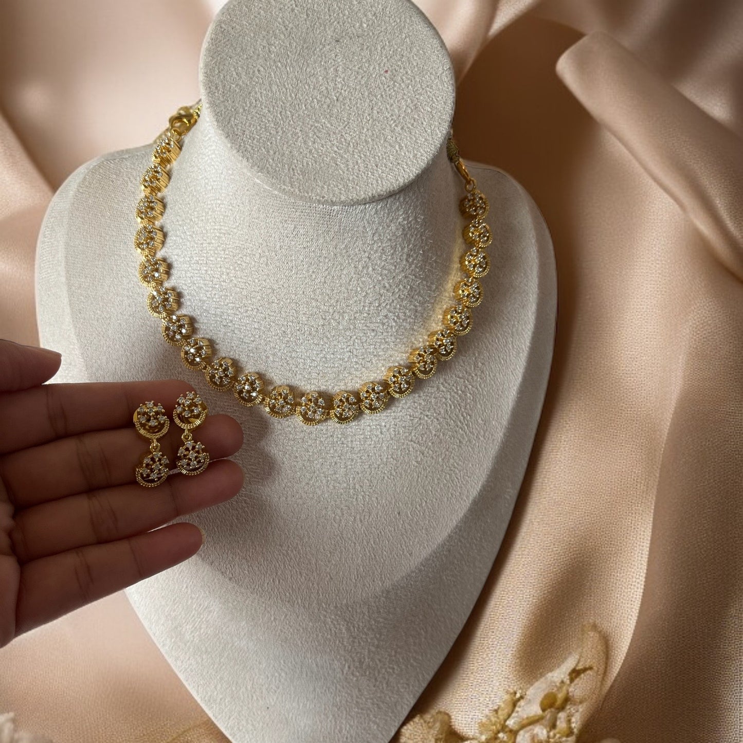 Gold AD Studded Necklace Set