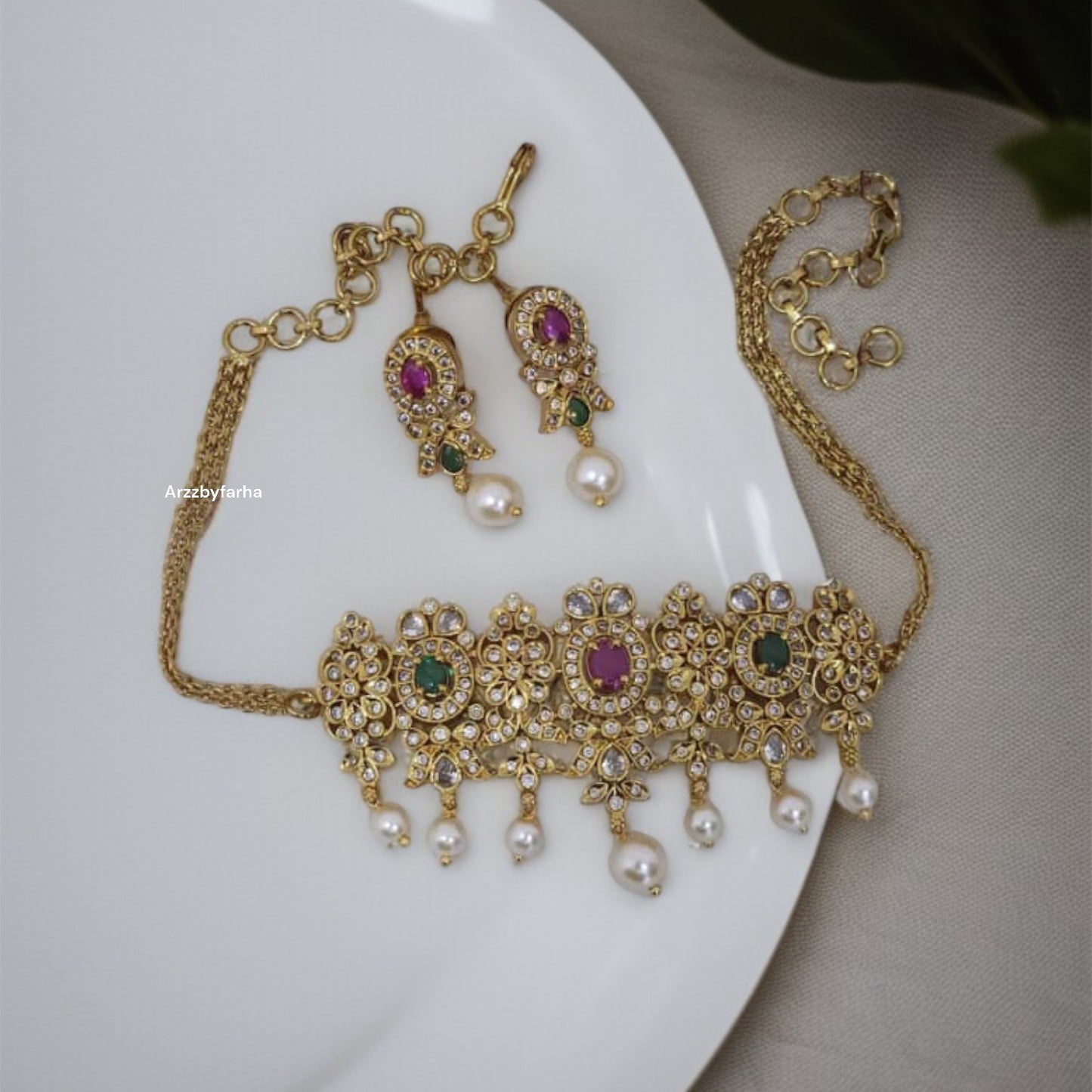 Jadau Gold AD Necklace Set