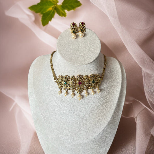 Jadau Gold AD Necklace Set