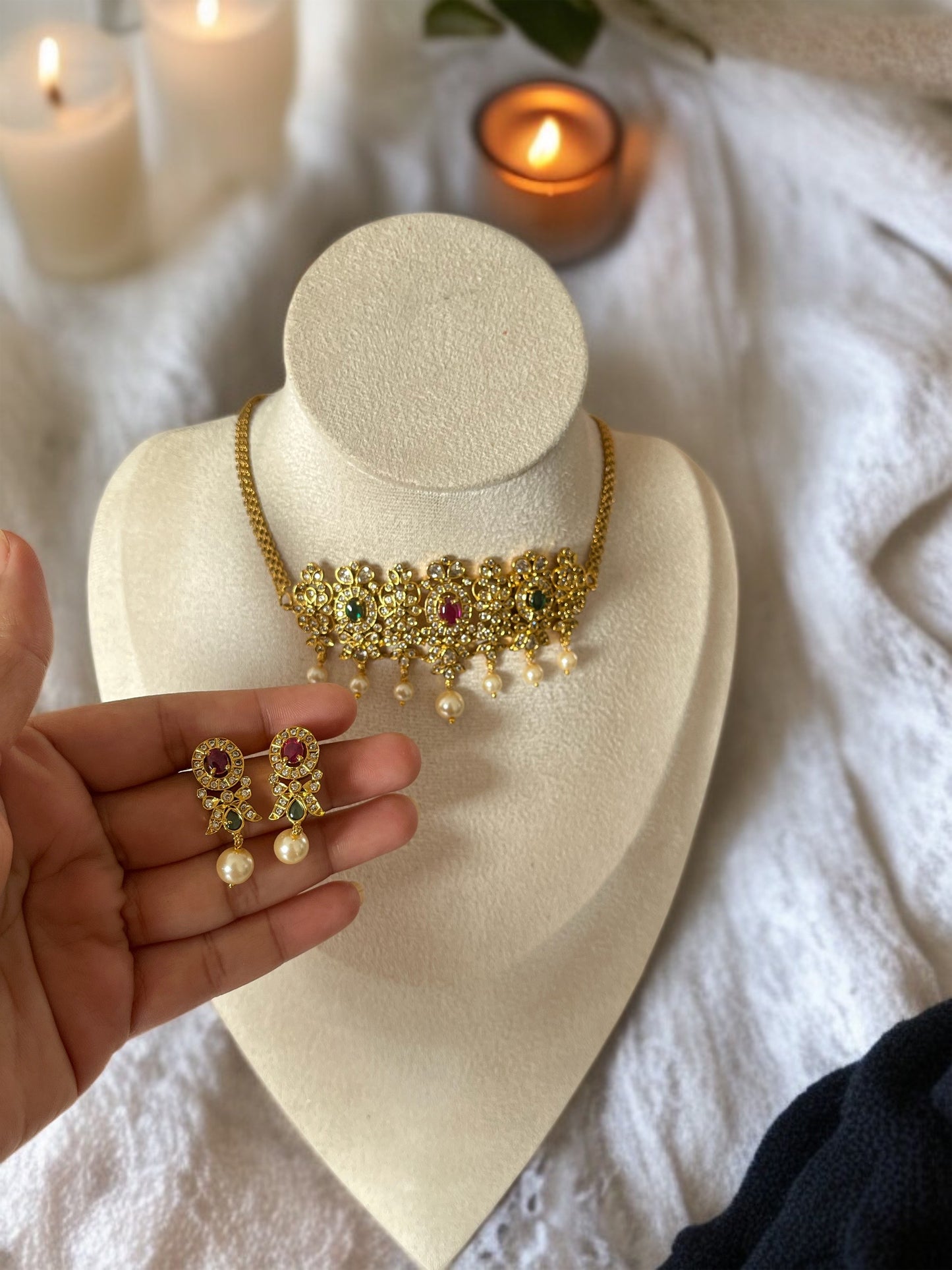 Jadau Gold AD Necklace Set