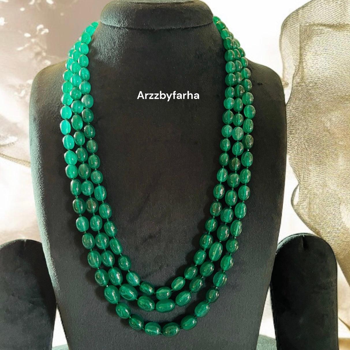 3 Layered Green Beads Necklace