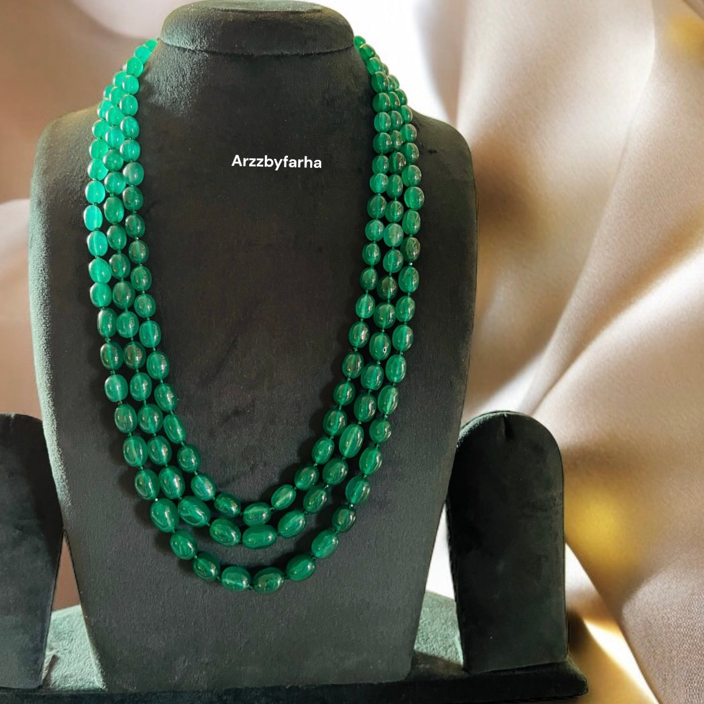 3 Layered Green Beads Necklace