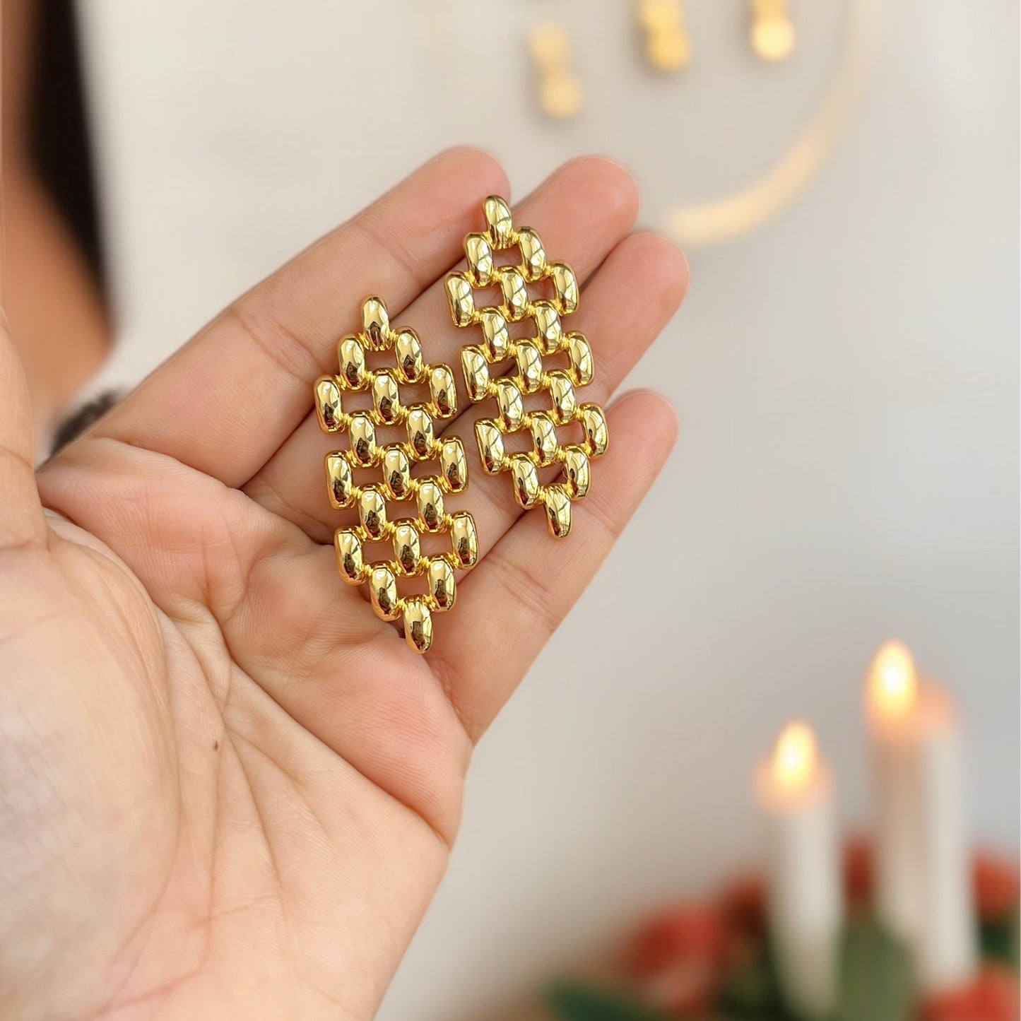 Hexagonal Grid Drop Earrings