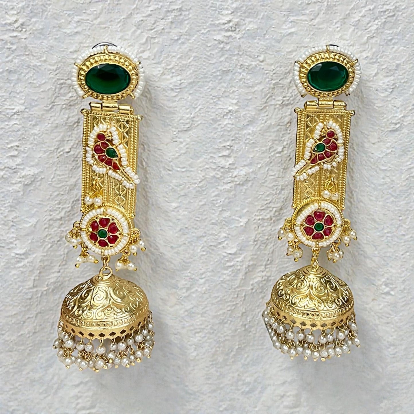 Pachi Kundan Jhumka Earrings