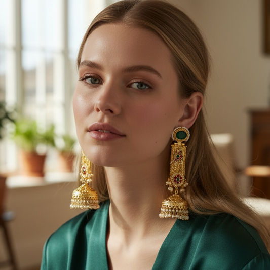 Pachi Kundan Jhumka Earrings