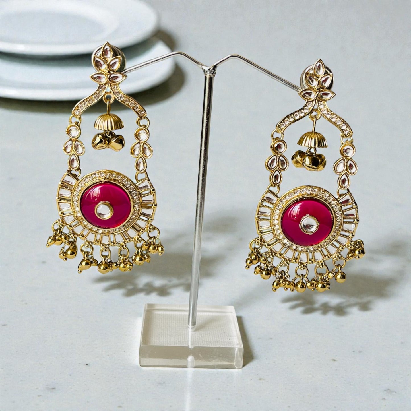 Ruby Pink Stone Earrings