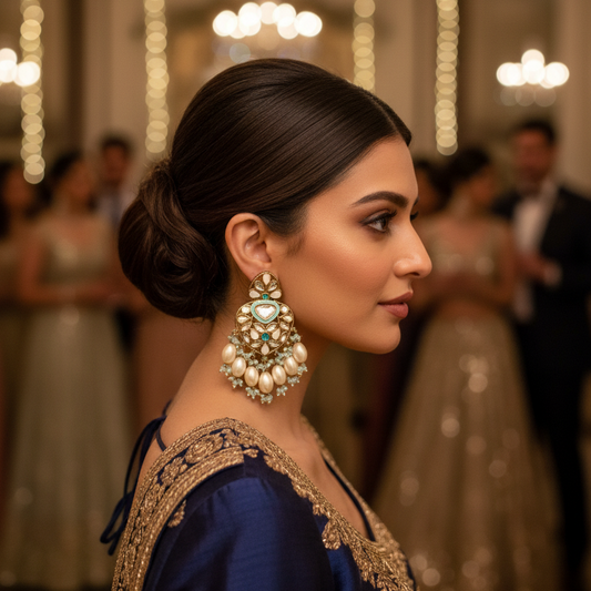 MOP Kundan Chandbali Earrings