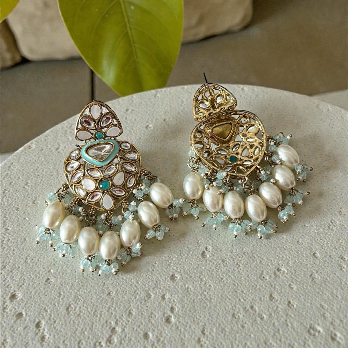 MOP Kundan Chandbali Earrings