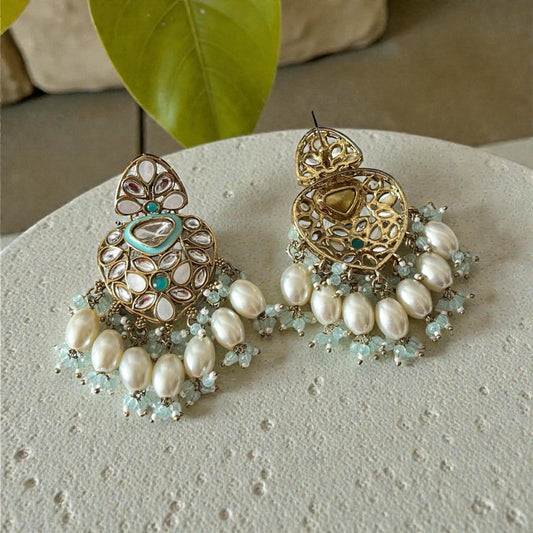 MOP Kundan Chandbali Earrings