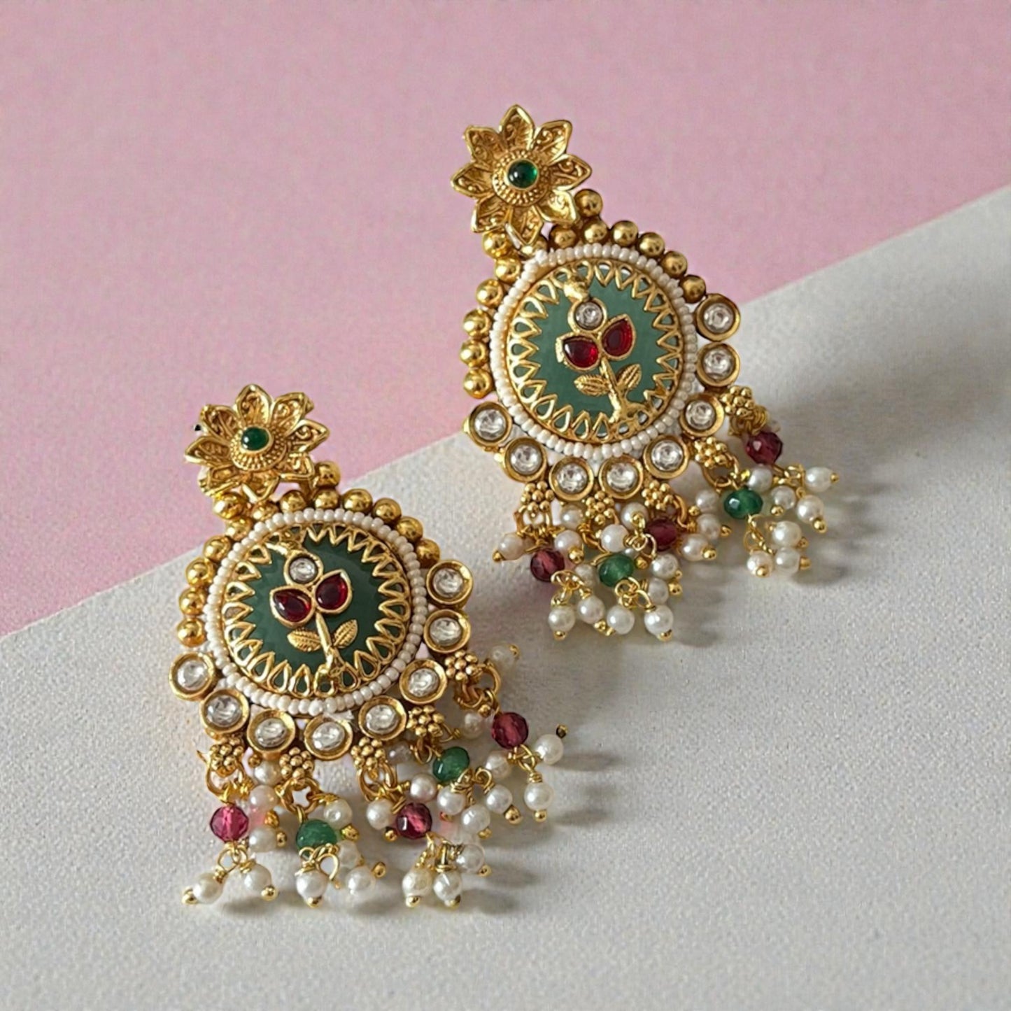 Gold Mint Drop Earrings