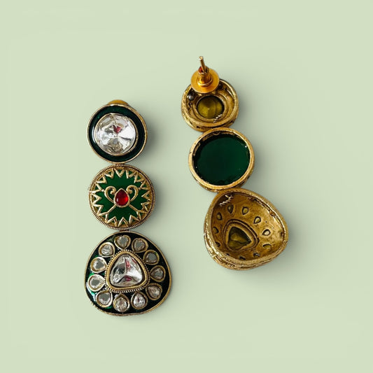 Green Kundan Drop Earrings