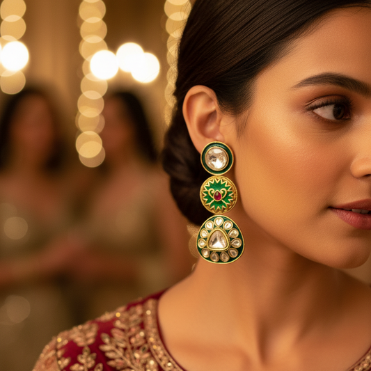 Green Kundan Drop Earrings