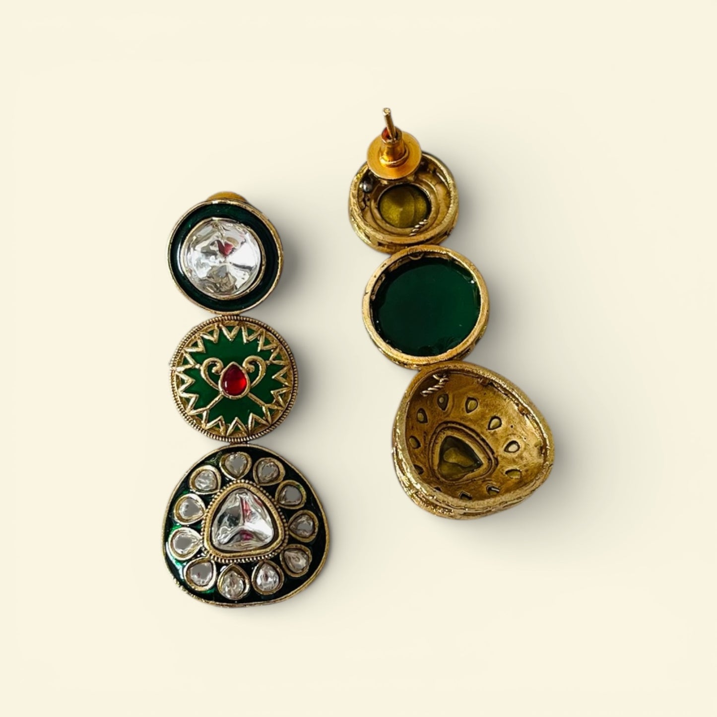 Green Kundan Drop Earrings