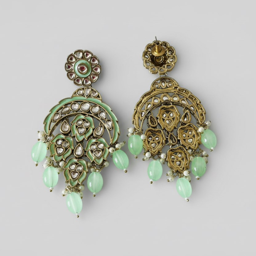 Mint Kundan Drop Earrings