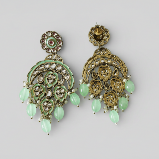Mint Kundan Drop Earrings