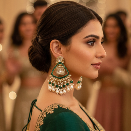 Kundan Pearl Chandbali Earrings