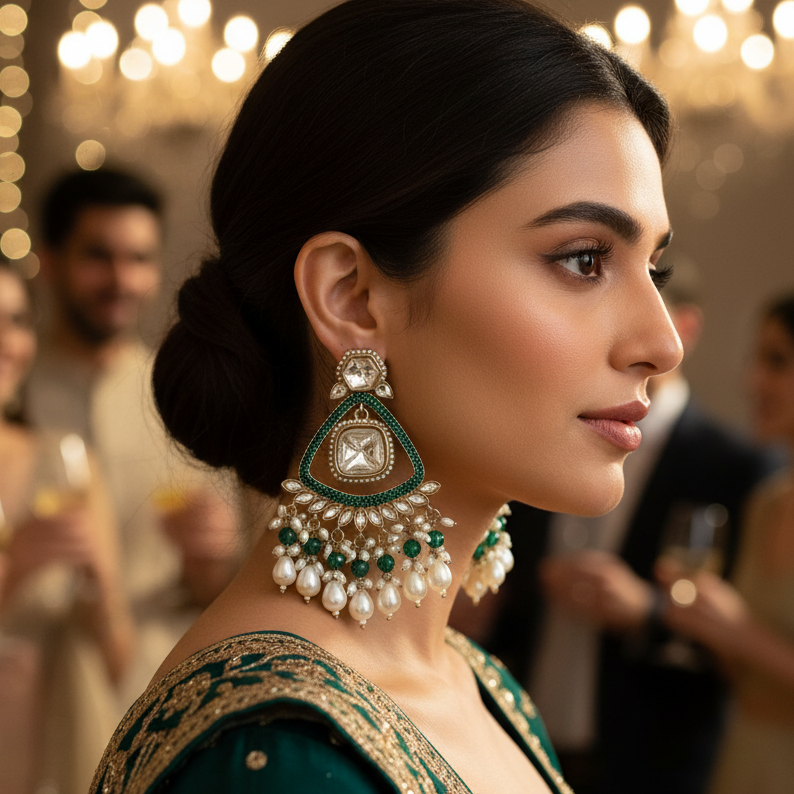 Kundan Pearl Chandbali Earrings