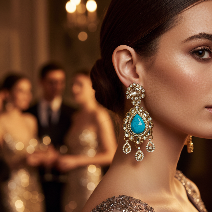 Kundan Stone Drop Earrings
