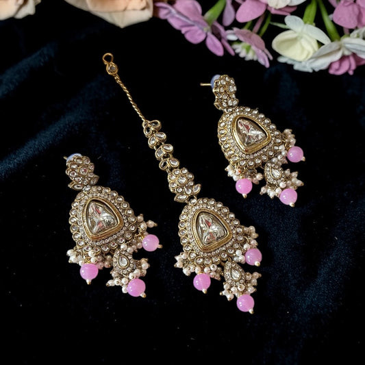 Kundan Beaded Maang Tikka Necklace Set