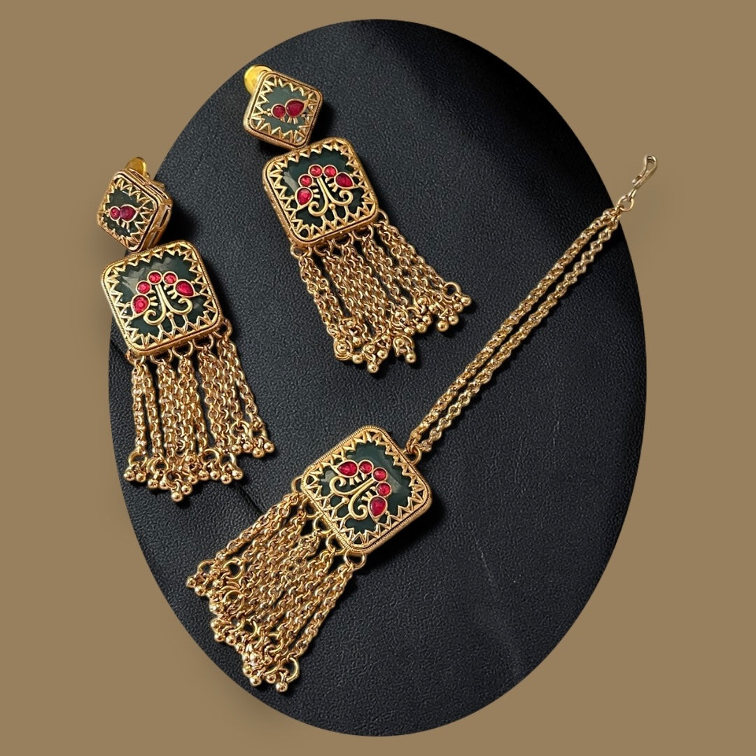 Indo Western Pachi Kundan Necklace Set