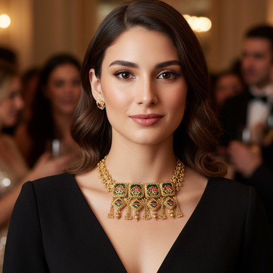 Indo Western Pachi Kundan Necklace Set