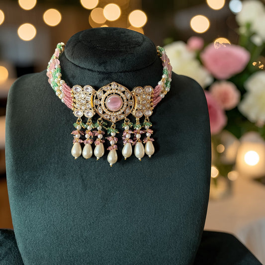 Stone & Pearl Necklace Set