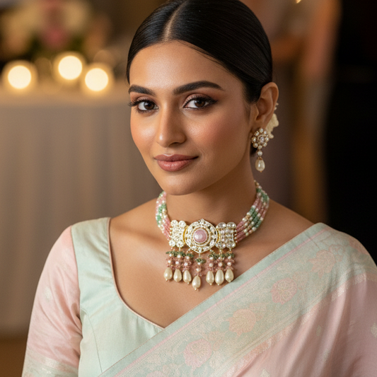 Stone & Pearl Necklace Set