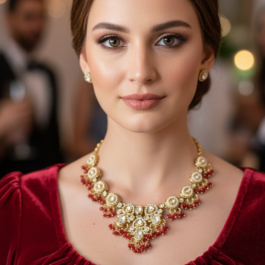 Kundan Zircon Maang Tikka Necklace Set