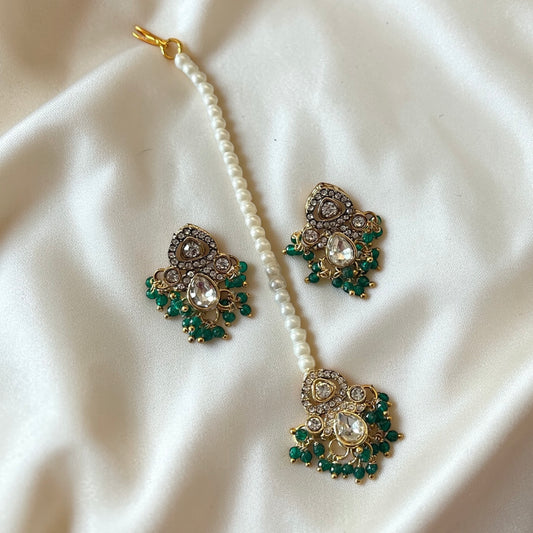 Kundan Zircon Maang Tikka Necklace Set